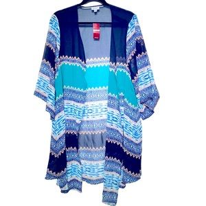 FREE SHIP! NWT avenue Multicolor Polyester Open Front Cardigan Size 18 / 20 Blue